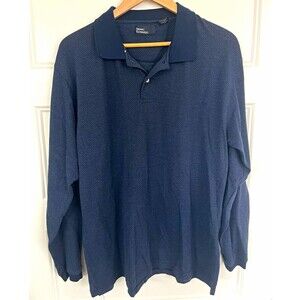 Marc Edwards Mens Size L Long Sleeve Polo Shirt Blue Diamond Micro Pattern Knit